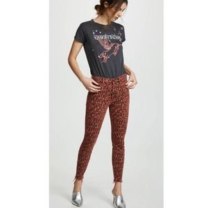 MOTHER Looker Leopard Skinny Jeans Fray Raw Animal Attraction High Waist 25